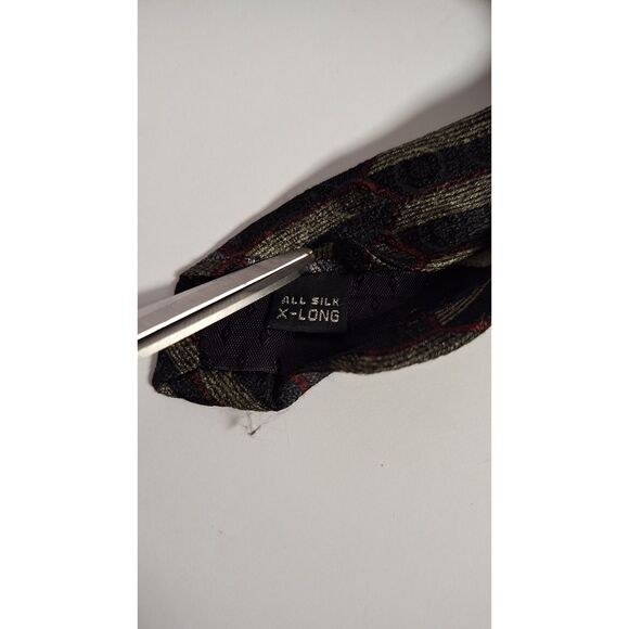 ALBERT NIPON Black Geometric All Silk Neck Tie Extra Long 60" - Picture 3 of 4